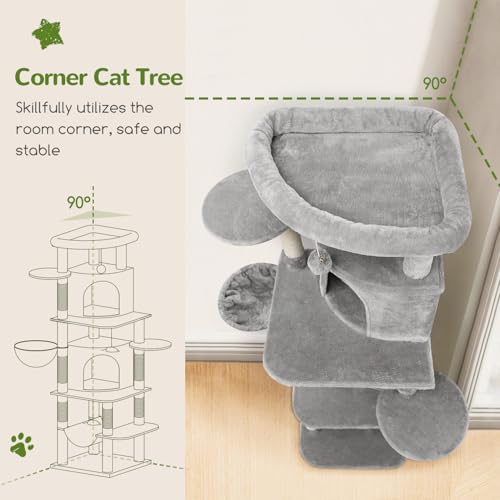 66in Corner Cat Tree Tower for Indoor Large Cat (66inch / Light Gray)