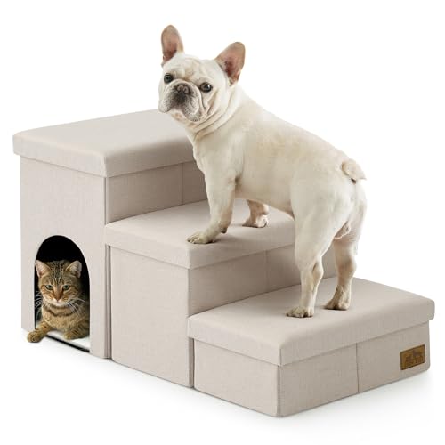 Dog Stairs with Storage (Beige / 32.5x17x17.7 inch)