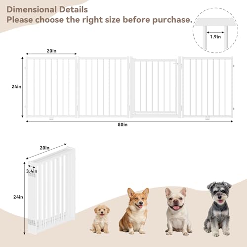 Full Metal Freestanding Dog Gate with Door (【4 Panels】80"W*24H" / White)