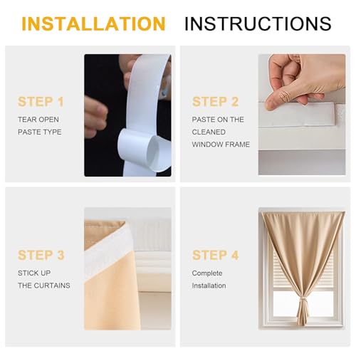 Self Sdhesive Curtains for Windows (59"W x 59"L (Pack of 1) / Beige)