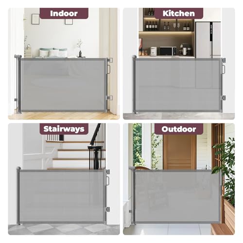 Retractable Baby Gate for Stairs & Doorways (Gray / 34" Tall x 55" Wide)