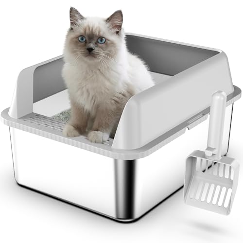 17.3"x13.4"x15" Stainless Steel Cat Litter Box with Lid (6" Deep)