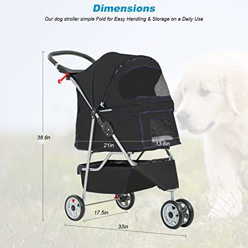 3 Wheel Foldable Pet Stroller (Black / 3 Wheels)