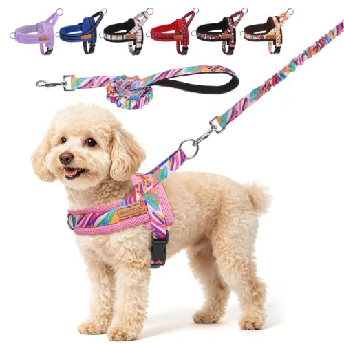 Dog Harness Medium Sized and Leash Set (Mix Pink / M: Chest 21"-26.7")