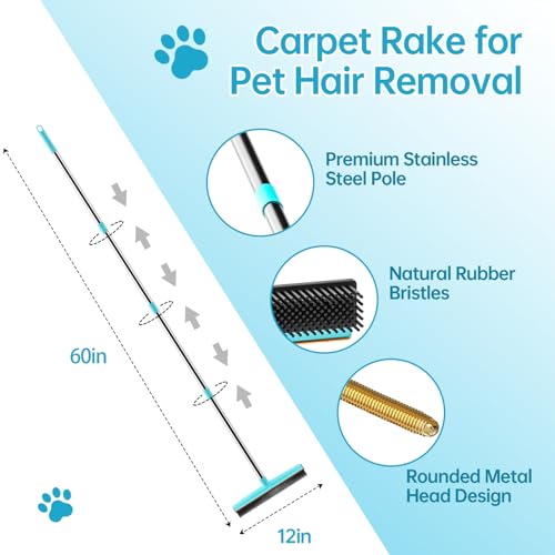 Carpet Rake for Pet Hair Removal (Blue With Black / Extra Large Combo 3)