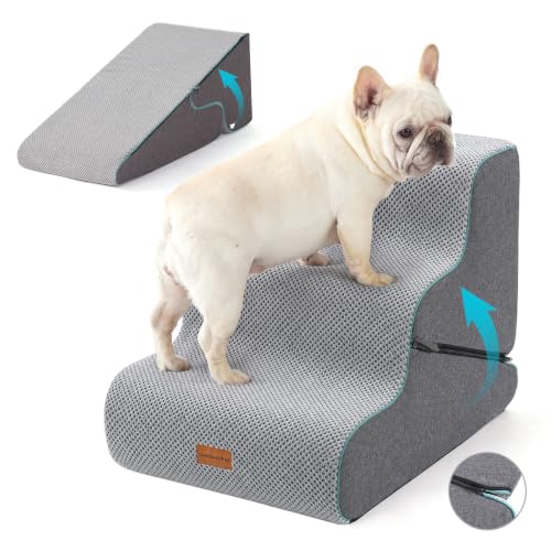 Dog Stairs for Small Dogs 16.5" H (Grey / Updated 2 in 1 15.7"x26.7"x16.5")