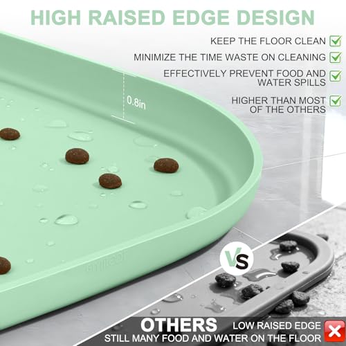 Waterproof Silicone Pet Food Mat with Raised Edge for Dog & Cat (Mint Green / 22"L x 14"W)