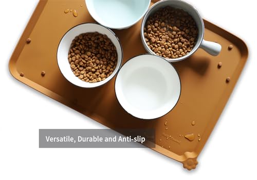 L Silicone Non Slip Pet Dog Cat Bowl Mats (22" x 14" / Butterscotch)
