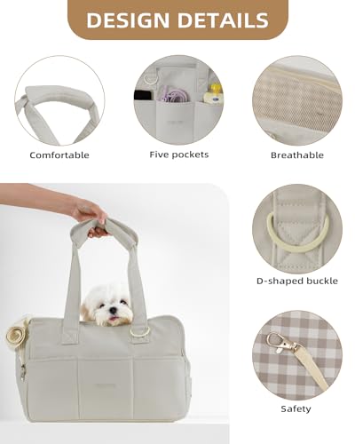 Dog Carrier for Small Dogs Rabbit cat with Large Pockets (Grey / 17.0"L x 7.5"W x 12.0"H)