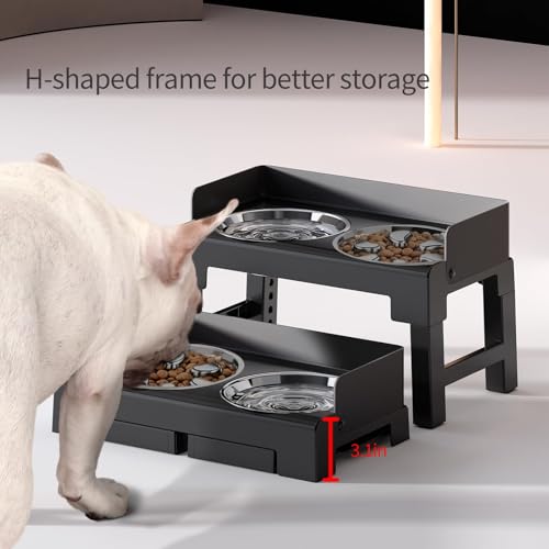 Elevated Dog Bowls with Stainless Steel Slow Feeder Bowl for Medium and Large Dogs (1 Stainless Slow Feeder & 1 Stainless Bowl / Black)