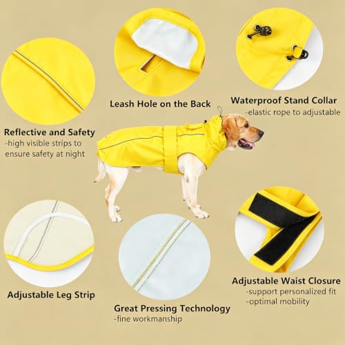 Adjustable Waterproof Dog Raincoat for Dogs (Yellow / XX-Large(55-77lb))