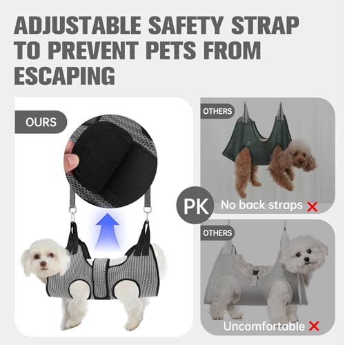 Dog Grooming Hammock Harness for Dogs & Cats with Pet Nail Clipper Trimmer (XS / Grey)
