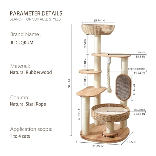 49.6in Solid Wood Cat Tree for Large Cat (49.6IN)