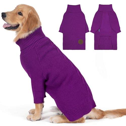Dog Sweater Long Sleeve Warm Knit Sweaters for Large Dogs Boy Girl (Purple / XXX-Large)
