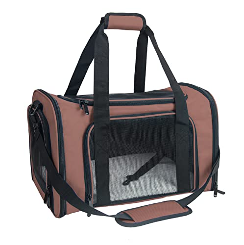 Soft Sided Carrier for Small Medium Cats Dogs (17.0"L x 11.0"W x 11.0"H / Brown)