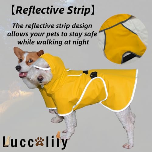 Dog Poncho Hooded Raincoat for Puppies & Small to Large Dogs (Yellow / Small)