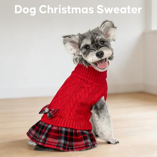 Dog Sweater Dress for Small Dogs Turtleneck Thick Knit Pullover (X-Small (2-4lbs) / 03# Red)