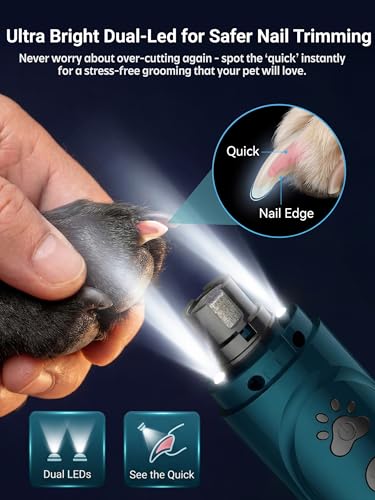 Super Quiet Dog Nail Grinder & Clippers Kit with 2 LED Lights (A-Blue)