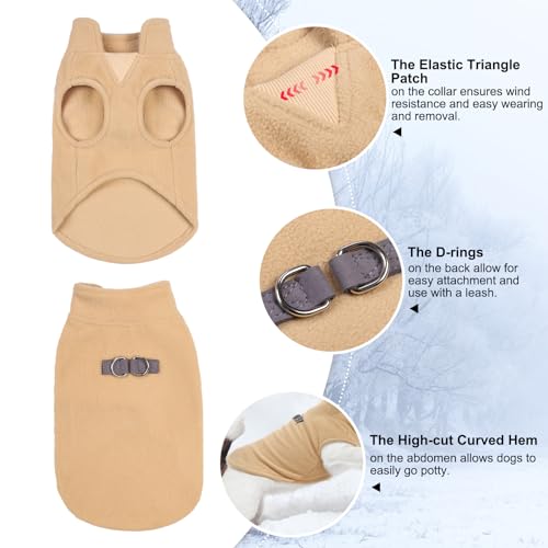 Dog Fleece Vest Sweater Winter Jacket for Small and Medium Dogs with D (Small / BEIGE)