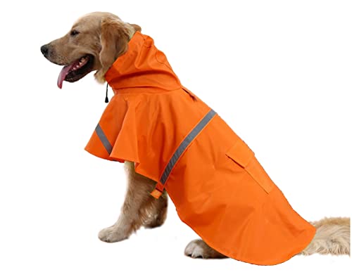 Adjustable Large Dog Raincoat with Strip Reflective (Orange / M)