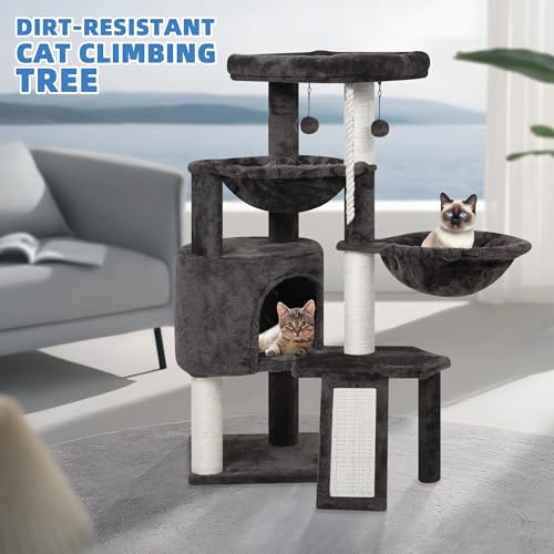 Xin Three Layer Cat Tree with Cat Condo and Two Hammocks (Small / Darkgray)