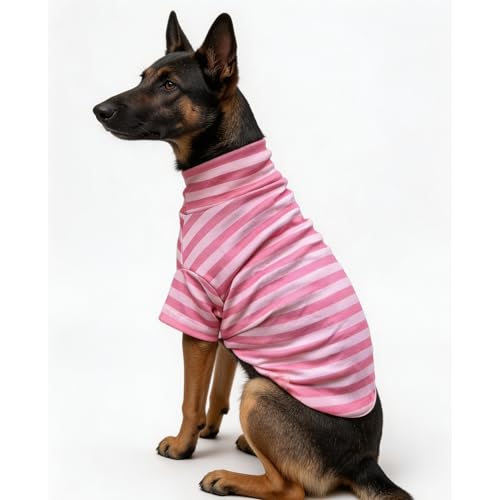 Turtleneck Dog Shirt Cute Doggie Embroidery Super Soft Dog Sweatshirt Stretchy Striped Puppy Pullover for Cats Small Medium Large Dogs (Pink Striped / XXX-Large)