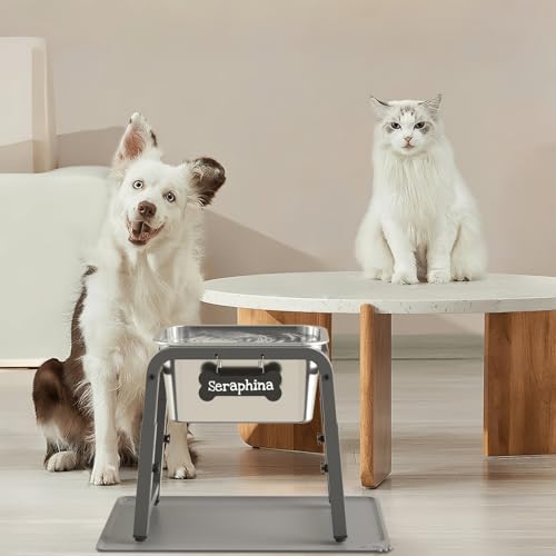 1.85 Gallon Elevated Large Dog Water Bowl with Mat (Grey-1.85 gal & mat / Height: 11.4-16.7")