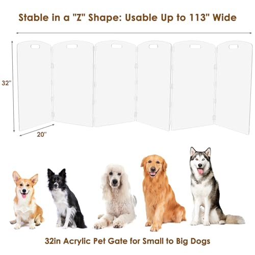 Modern Frame Clear Acrylic Freestanding Dog Gate (32" Height-6 Panel)