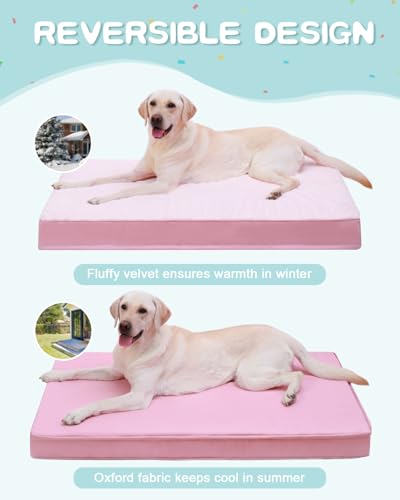 Orthopedic Dog Bed for Large Dogs with Waterproof Lining (Pink / 35.0"L x 22.0"W x 3.0"Th)