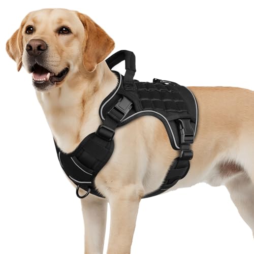 Black Tactical Dog Harness for Large Dogs (Black / Large: 45-80 lbs (Chest:27-37",Neck:19-25"))