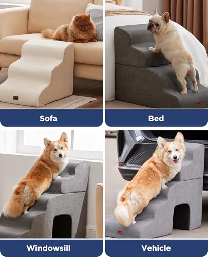 Beige Curved Dog Stairs Ramp for High Beds 22.8" H (Beige / 4-Step)