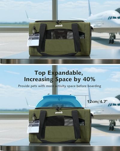 Expandable Airline Approved Pet Carrier for Cats & Dogs (Dark Green)