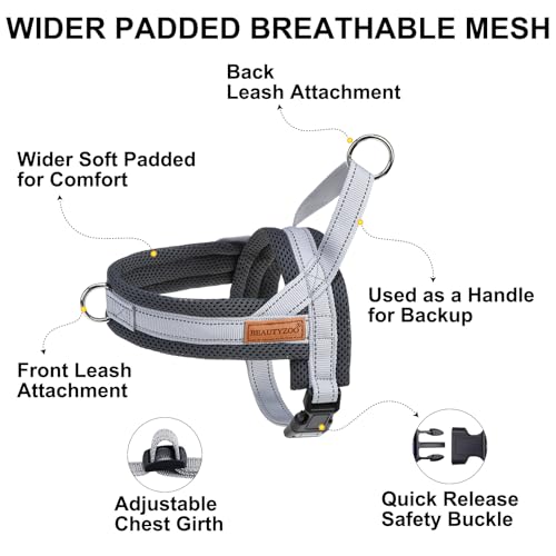 Dog Harness Medium Sized and Leash Set (Grey / M: Chest 21"-26.7")