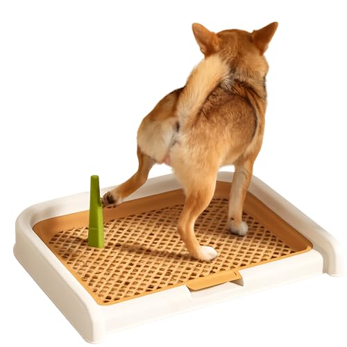 Indoor Dog Potty Tray with Removable Pee Post and Raised Mesh Grate