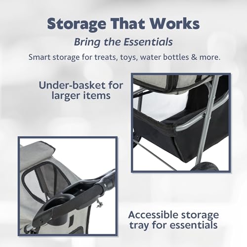 Pet Stroller for Small Dogs & Cats (Gray)
