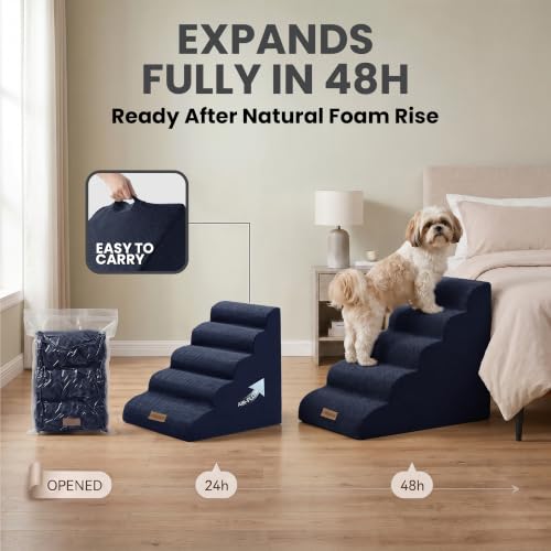 Dog Stairs for High Beds (Dark Blue / Stairs 24.5"H)