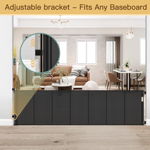 Reinforced Bottom 100 Inch Retractable Baby Gates Extra Wide Baby Gate for Large Openings (Black / 33" Tall x 100" Wide（ With Reinforced Bar ）)