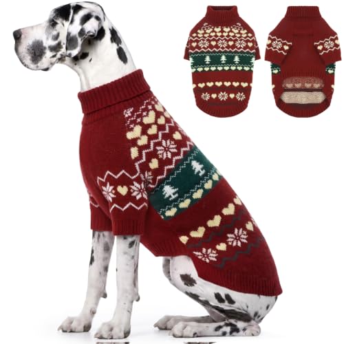 Great Dane Sweaters for Giant Breed Dogs (Nordic Hearts-Red / XXXXX-Large)