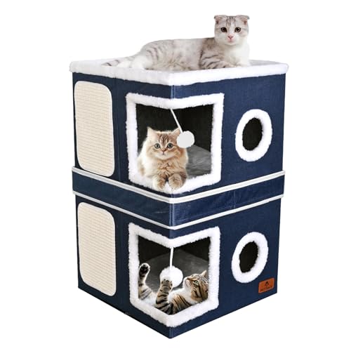 2 Story Cat House for Indoor Cats (Blue / Double)