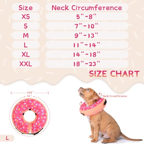 Inflatable Dog Cone Collar Alternative After Surgery (Donut Pink / L-(Neck 11"-14"))