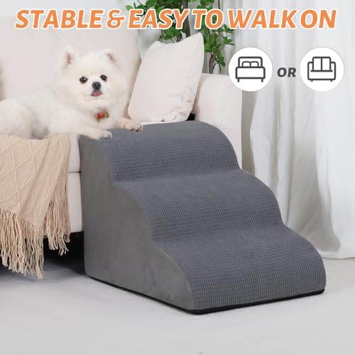 Dog Stairs for Small Dogs and Cats (Grey / Standard 3-Step 15.7"H)