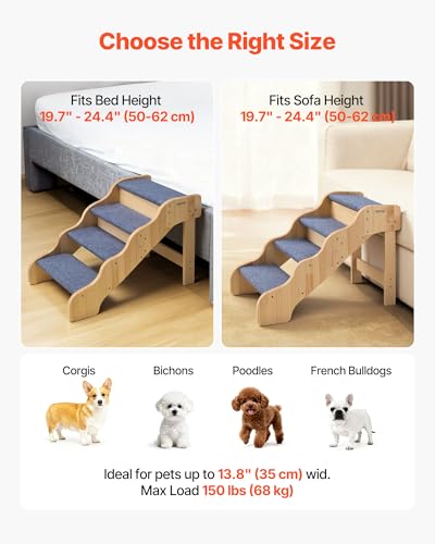 Wood Pet Stairs (Wood Color+Blue / 4-Step Fixed)
