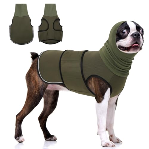 Reflective & Soft Dog Anxiety Vest with Ear Wraps for Thunderstorm (Army Green / Medium)