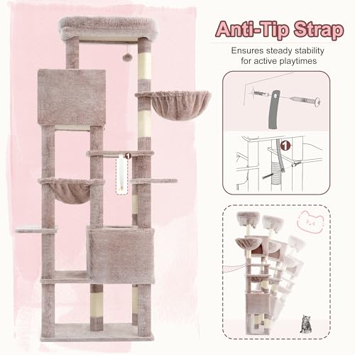 Cat Tree, 76-Inch Tall Heavy Duty Cat Tower for Big Cats HCT039MU (Rosy Brown / 76.8 inch)