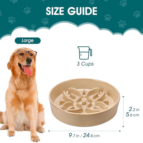 Ceramic Slow Feeder Dog Bowls (L-3 Cups / Brown)