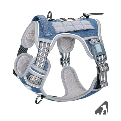 Tactical Dog Harness Medium Sized Dog No Pull Adjustable Dog Vest (Denim Blue / M(Neck:16-22",Chest:22-33"),35-50 lbs)