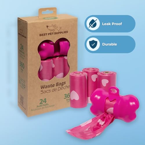 Poop Bags for Dogs (Pink Heart / 360 Bags)
