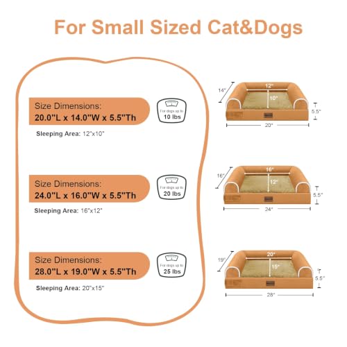 Orthopedic Dog Bed for Small Dogs (Orange / 24.0"L x 16.0"W x 5.5"Th)