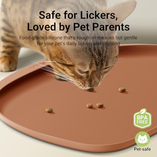 Cat Food Mat Silicone Waterproof Feeding Mat (18"L x 12.5"W / Coral)