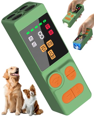 Digital LED Display] ultrasonic Dog bark Deterrent with 4 Transmitters (Green)